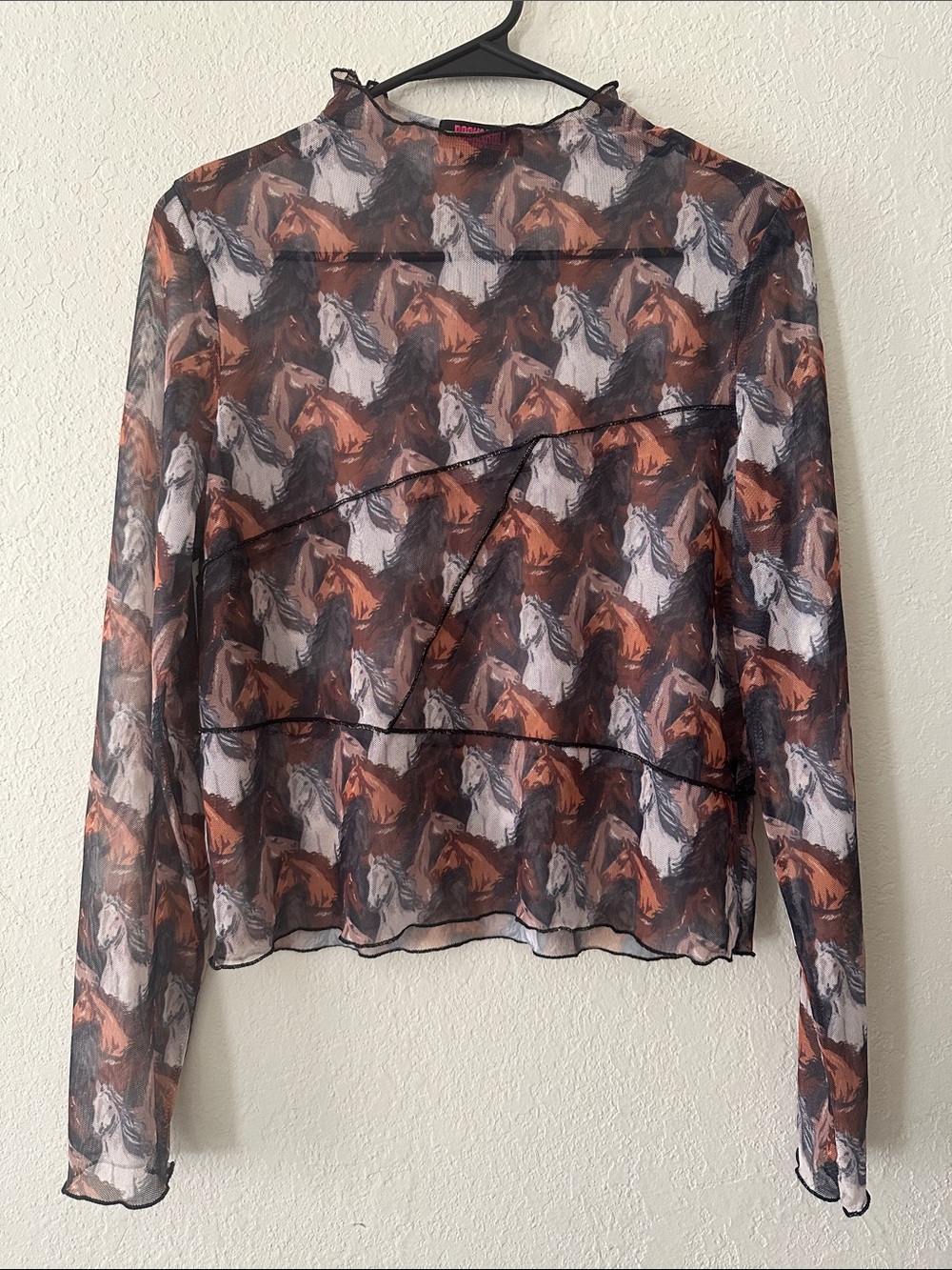 Sheer Horse-Print Long Sleeve Top - Brown/Black/White - Picture 2 of 11